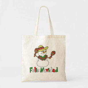 Tote Bag Feliz Navidad Dessin Snowman Sombrero Maracas