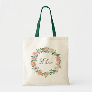 Tote Bag Feminine Garden Roses Floral Wreath Bridesmaid