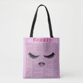 Tote Bag Feminine Pink Shoulder Tote with Lash Illustration (Devant)
