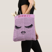Tote Bag Feminine Pink Shoulder Tote with Lash Illustration (De près)