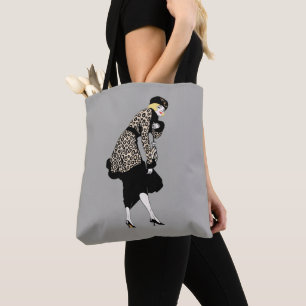 Tote Bag Femme Art Déco Vintage en veste imprimée léopard