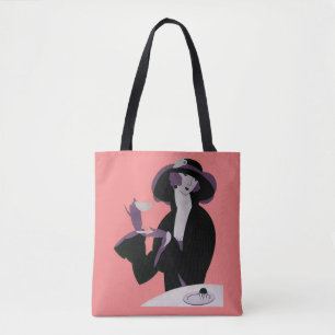 Tote Bag Femme Art Déco vintage, Thé d'après-midi et Cupcak