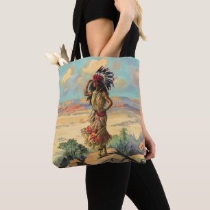 Tote Bag Femme Autochtone Américaine Vintage avec Coiffe Ar