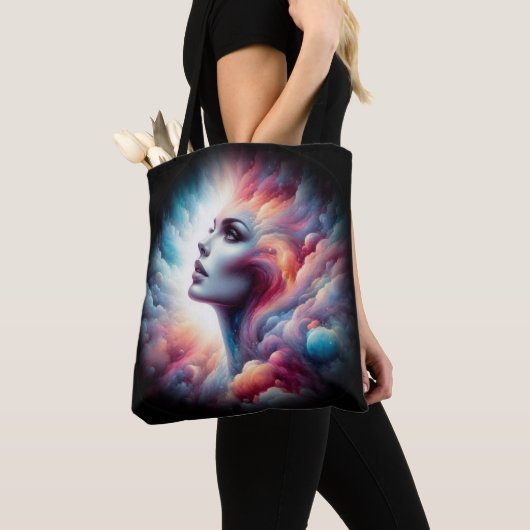 Tote Bag Femme aux cheveux cosmiques Aura (De près)