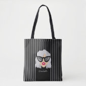 Tote Bag Femme aux cheveux gris avec des lunettes et nom pe (Devant)