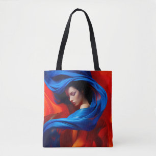 Tote Bag Femme avec Voile bleu Cobalt sur arrière - plan or