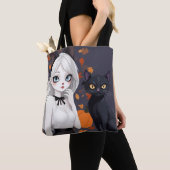 Tote Bag Femme d'Anime avec chat noir. (De près)