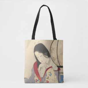 Tote Bag Femme dans un intérieur par une lampe   1890-1908