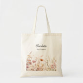Tote Bag femme de chambre beige fleur sauvage rose (Devant)