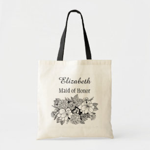 Tote Bag Femme de mariée noire de couleur blanche portant l