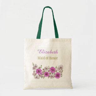 Tote Bag Femme de mariée rose violet avec nom