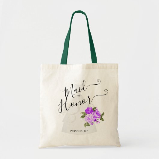 Tote Bag Femme D'Honneur - Fête De Mariée - Fleurs Violette (Devant)