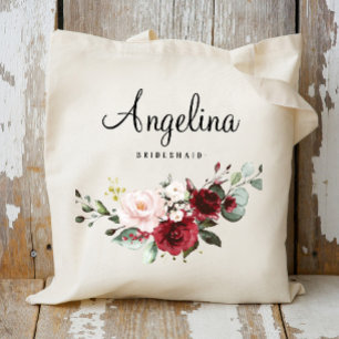 Tote Bag Femme d'honneur florale de Bourgogne personnalisée