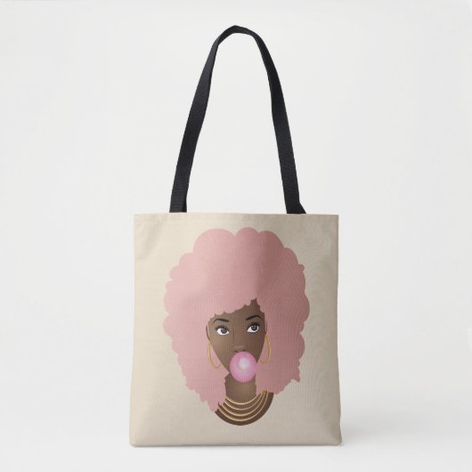Tote Bag Femme noire, Afro rose, Bubblegum rose (Devant)