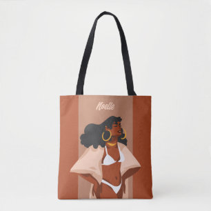 Tote Bag Femme noire, Bikini blanc, Prêt pour la plage, Bro