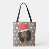 Tote Bag Femme noire, Santa Hat, Motif des étoiles blanches (Dos)