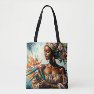 Tote Bag Femme noire tropicale oiseau de paradis Art