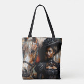 Tote Bag Femme noire victorienne avec cheval (Dos)
