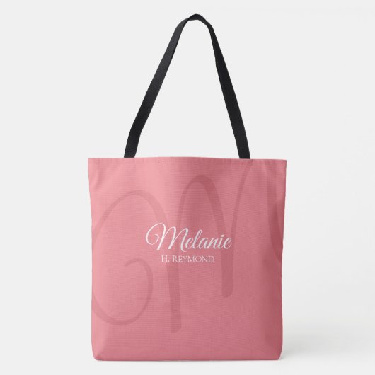 Tote Bag Femme rose initiale & nom élégant (Devant)