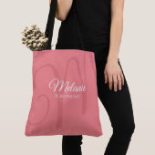 Tote Bag Femme rose initiale & nom élégant (De près)