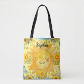 Tote Bag Femme Sunshine & Sunflower avec nom (Devant)