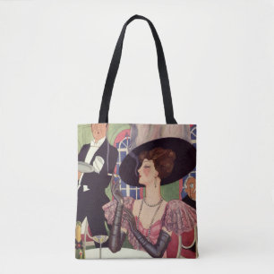 Tote Bag Femme vintage fumant une cigarette en buvant du ch