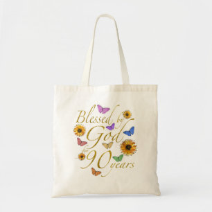 Tote Bag Femmes Béni Par Dieu Pour 90 Ans Papillon Sunflo