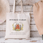 Tote Bag Ferme à table | Épicerie écologique personnalisée<br><div class="desc">Transportez un morceau de la campagne où que vous alliez avec notre ferme à table | Sac fourre-tout Éco-Épicerie personnalisé. Doté d'un tracteur rouge vintage magnifiquement illustré et entouré de fleurs sauvages jaunes luxuriants, ce fourre-tout saisit le charme et la chaleur de la vie agricole. Le texte "Sunrise Farms" personnalisable...</div>