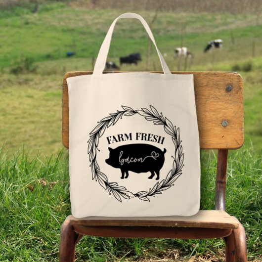 Tote Bag Ferme Bacon frais Cochon Silhouette Wreath