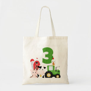 Tote Bag Ferme Barnyard Animaux Tracteur 3e anniversaire 3e