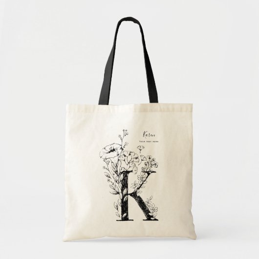 Tote Bag Ferme biologique LETTRE Florale K monogramme (Devant)
