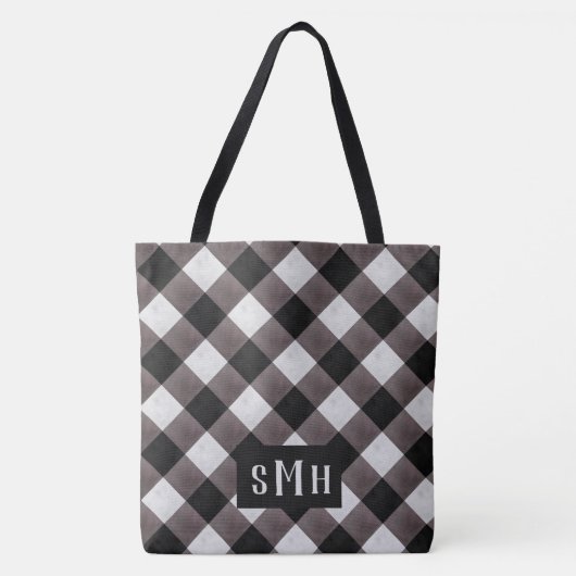 Tote Bag Ferme Buffalo Plaid Check 3 Lettre Monogramme (Devant)