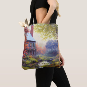 Tote Bag Ferme/cours d'eau/bois/peinture
