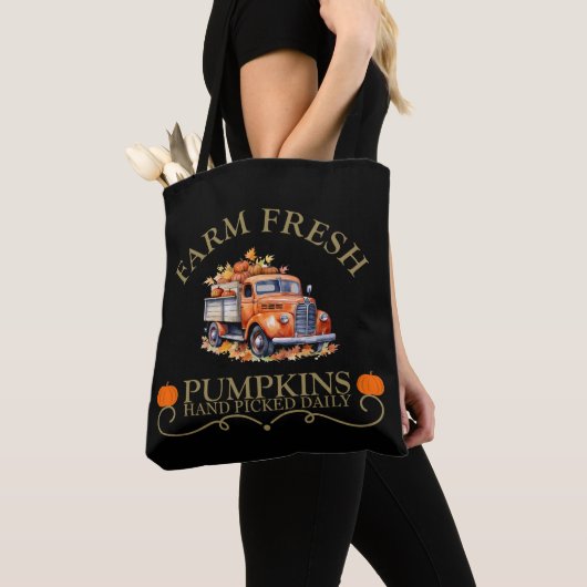 Tote Bag Ferme d'eau douce citrouilles feuilles automne aut (De près)