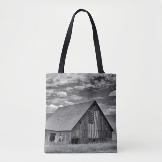 Tote Bag Fermes | BW American Flag Barn Scene (Devant)