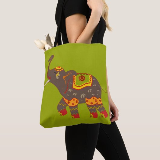 Tote Bag Festif Eléphant Vert (De près)