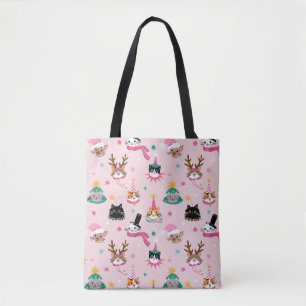 Tote Bag Festive Chat Faces en Motif Casquette de vacances