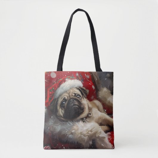 Tote Bag Festive de Noël de chien carlin (Devant)
