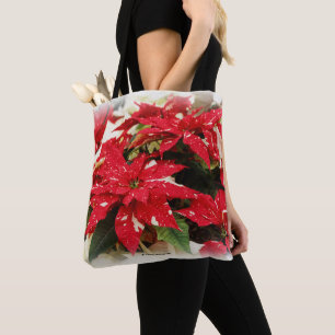Tote Bag Festive Rouge Blanc Floral Poinsettia Fleurs