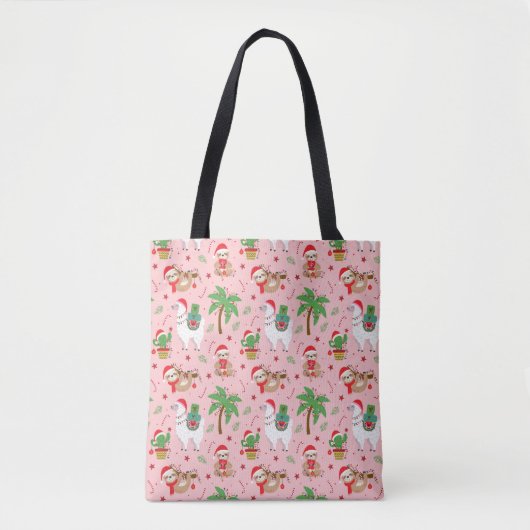 Tote Bag Festive Sloths and Llamas Motif de vacances (Devant)