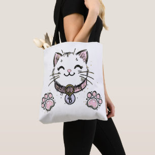 Tote Bag Fête d'anniversaire Chat Chaton Rose Violet Or