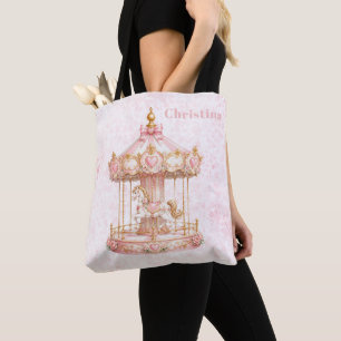 Tote Bag Fête d'anniversaire de princesse carrousel rose