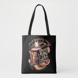 Tote Bag Fête de Bachelorette à Nashville - « Bottes, Paill