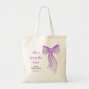 Tote Bag Fête de Fiançailles Noeud Violet Elle Noue le Nœud