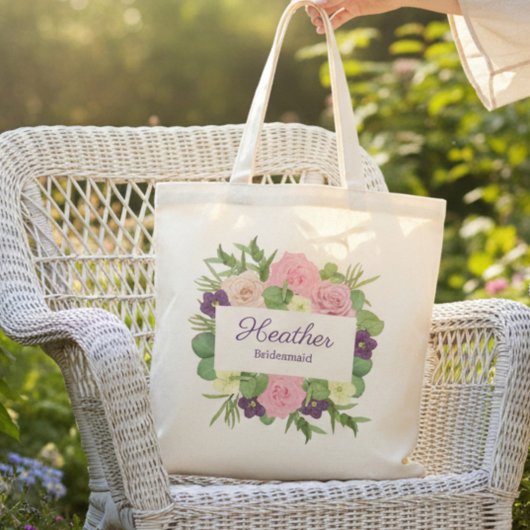 Tote Bag Fête de la mariée florale violette