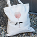 Tote Bag Fête de la mariée Mariage du vin rosé<br><div class="desc">Rosé tout le sac fourre-tout de la journée,  avec un tableau aquarelle d'un grand verre de vin. Customisez avec les noms de votre fête de mariage pour un moment amusant de votre mariage.</div>