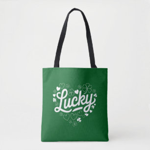 Tote Bag Fête de la Saint-Patrick Cœur Trèfle Chanceux Trèf