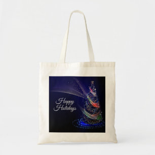 Tote Bag Fête de Noël Arbre coloré Marine Bleu Rustique