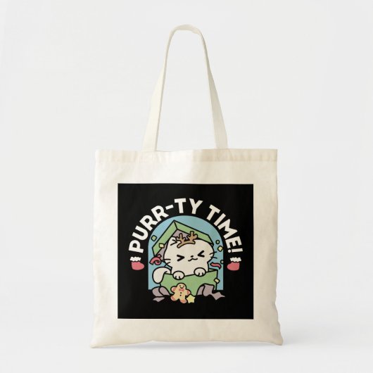 Tote Bag Fête de Noël avec Purr-ty Time Cat (Devant)