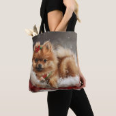 Tote Bag Fête de Noël de Chien de Poméranie (De près)
